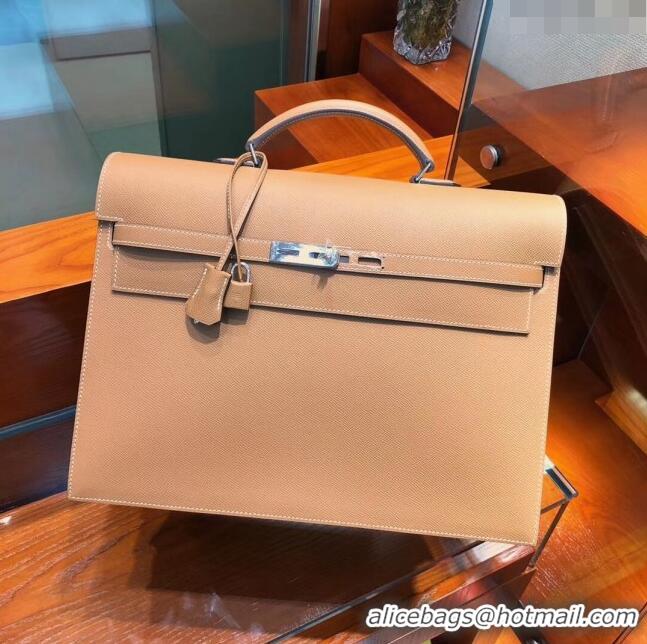 Refined Hermes Kelly 38 Briefcase in Epsom Leather H2101 Brown 2024 (Full Handmade)