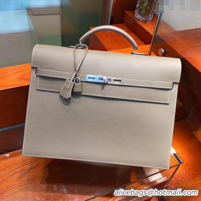 Market Sells Hermes Kelly 38 Briefcase in Epsom Leather H2101 Etoupe 2024 (Full Handmade)