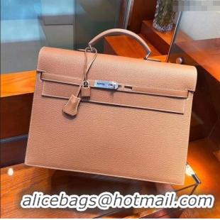 Best Wholesale Hermès Kelly 38 Briefcase in Togo Leather H2101 Brown 2024 (Full Handmade)