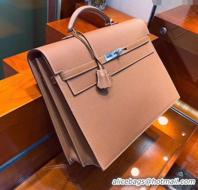 Best Wholesale Hermès Kelly 38 Briefcase in Togo Leather H2101 Brown 2024 (Full Handmade)