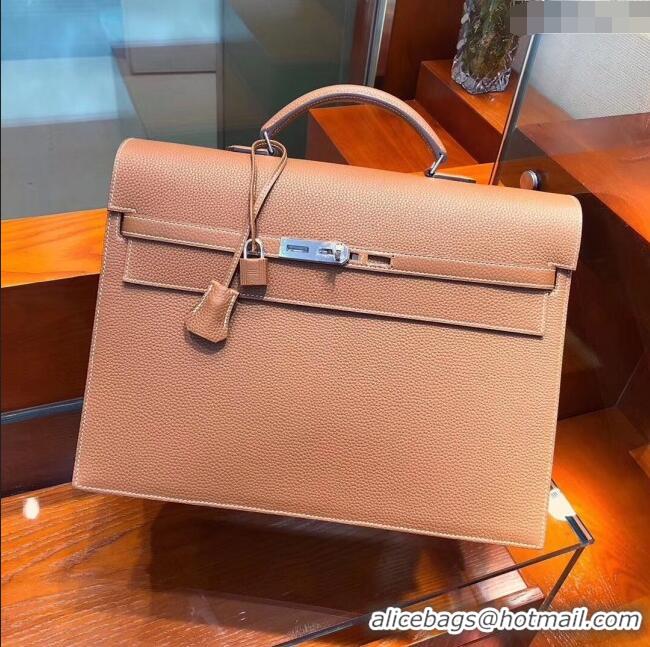 Best Wholesale Hermès Kelly 38 Briefcase in Togo Leather H2101 Brown 2024 (Full Handmade)