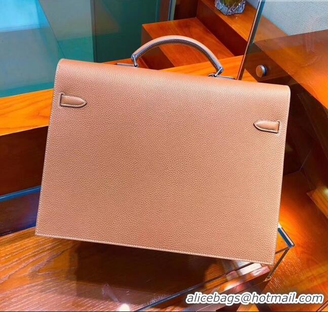 Best Wholesale Hermès Kelly 38 Briefcase in Togo Leather H2101 Brown 2024 (Full Handmade)