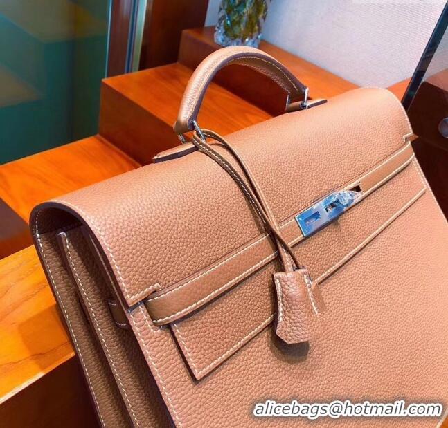 Best Wholesale Hermès Kelly 38 Briefcase in Togo Leather H2101 Brown 2024 (Full Handmade)