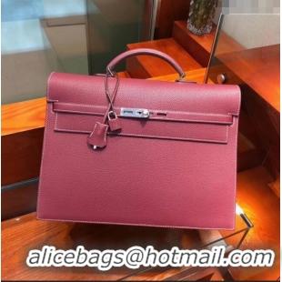 New Stylish Hermes Kelly 38 Briefcase in Togo Leather H2101 Burgundy 2024(Full Handmade)