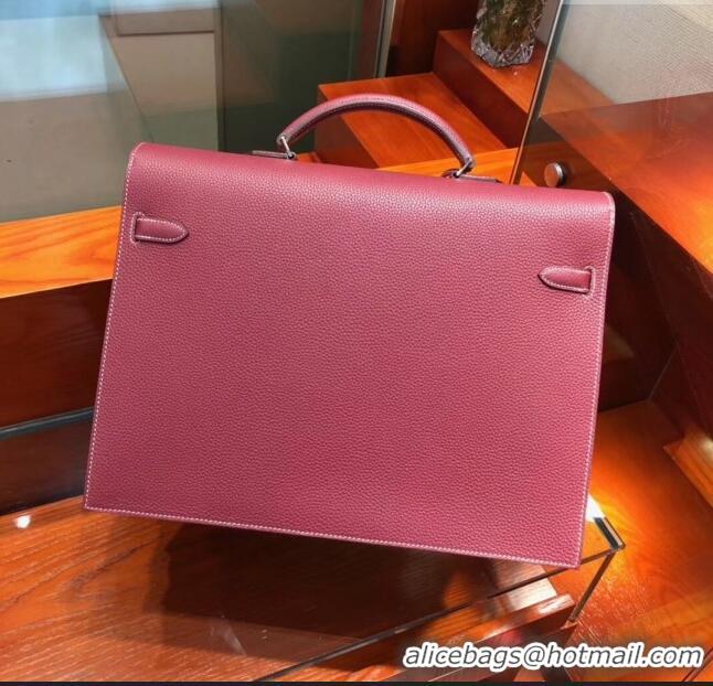 New Stylish Hermes Kelly 38 Briefcase in Togo Leather H2101 Burgundy 2024(Full Handmade)