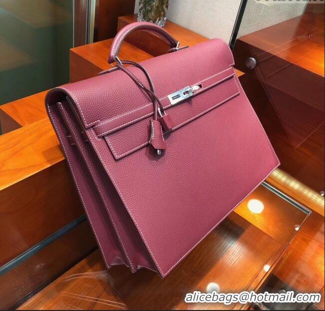 New Stylish Hermes Kelly 38 Briefcase in Togo Leather H2101 Burgundy 2024(Full Handmade)