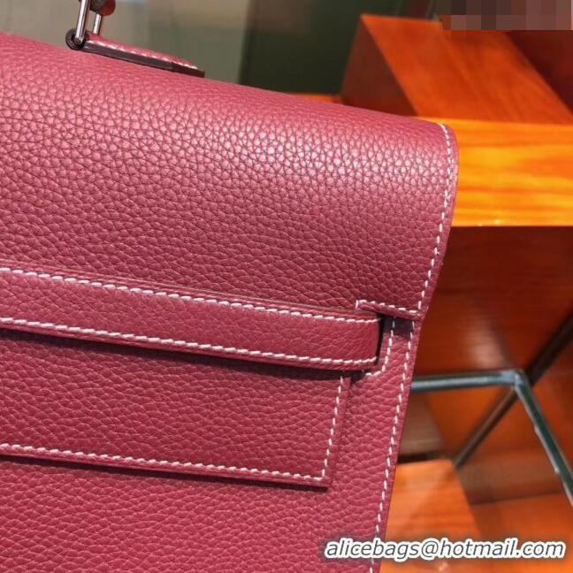 New Stylish Hermes Kelly 38 Briefcase in Togo Leather H2101 Burgundy 2024(Full Handmade)