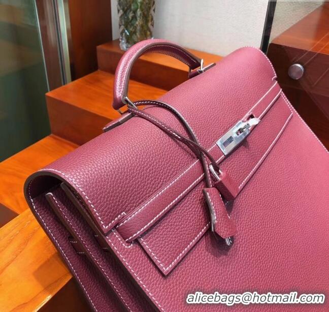 New Stylish Hermes Kelly 38 Briefcase in Togo Leather H2101 Burgundy 2024(Full Handmade)