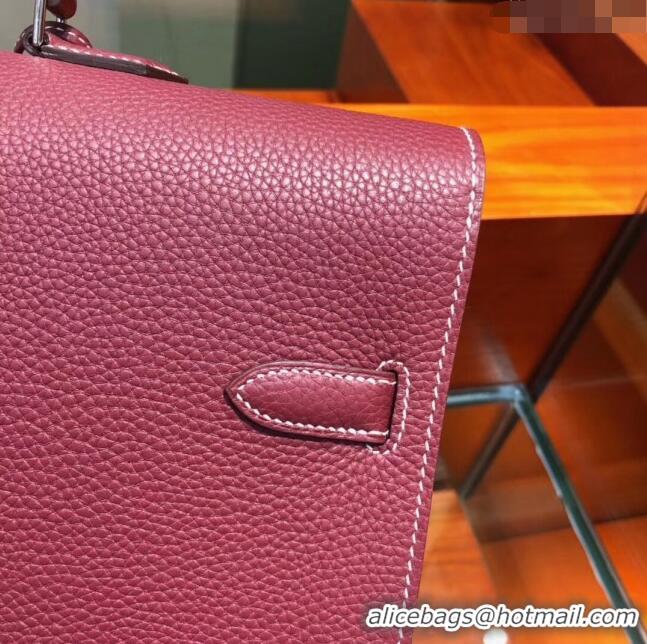 New Stylish Hermes Kelly 38 Briefcase in Togo Leather H2101 Burgundy 2024(Full Handmade)