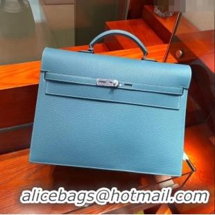 Fashion Discount Hermes Kelly 38 Briefcase in Togo Leather H2101 Blue 2024 (Full Handmade)