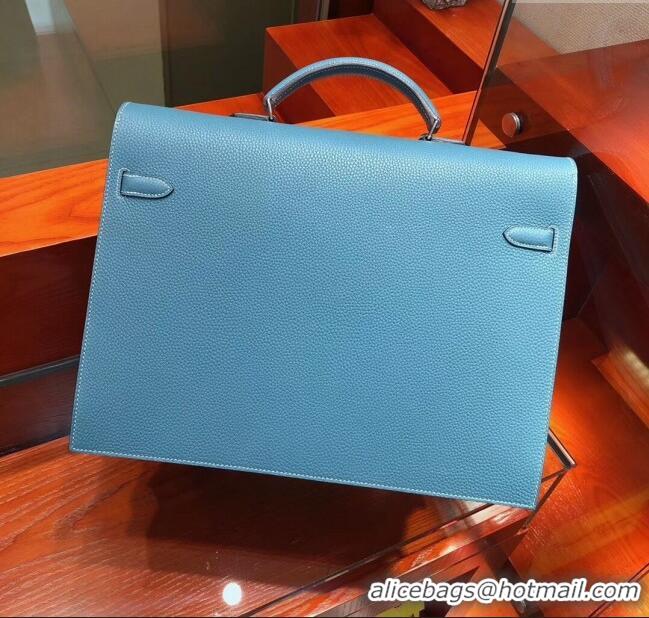 Fashion Discount Hermes Kelly 38 Briefcase in Togo Leather H2101 Blue 2024 (Full Handmade)