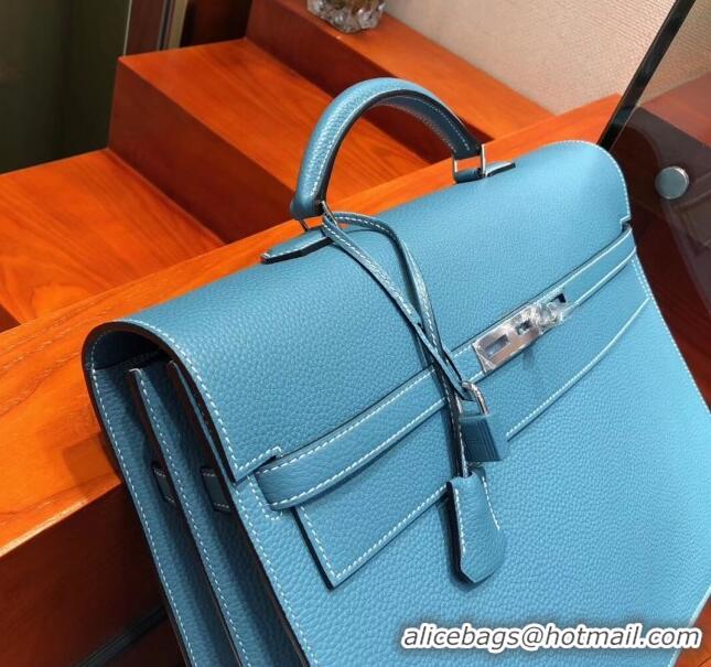 Fashion Discount Hermes Kelly 38 Briefcase in Togo Leather H2101 Blue 2024 (Full Handmade)