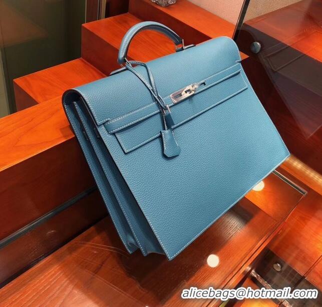 Fashion Discount Hermes Kelly 38 Briefcase in Togo Leather H2101 Blue 2024 (Full Handmade)