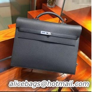 New Design Hermes Kelly 38 Briefcase in Togo Leather H2101 Black 2024 (Full Handmade)