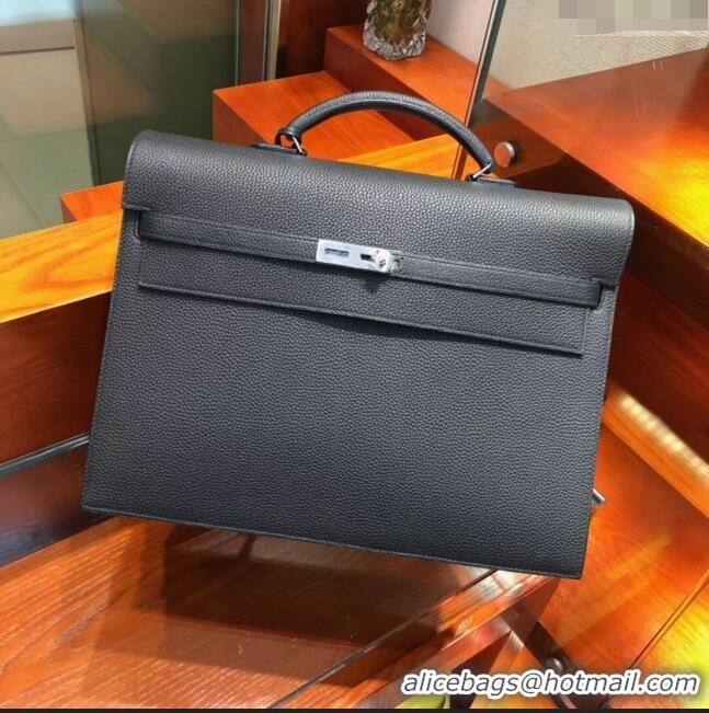 New Design Hermes Kelly 38 Briefcase in Togo Leather H2101 Black 2024 (Full Handmade)