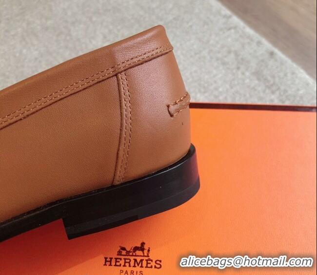 Popular Style Hermes Kennedy Loafers in Woven Calfskin Brown 724001