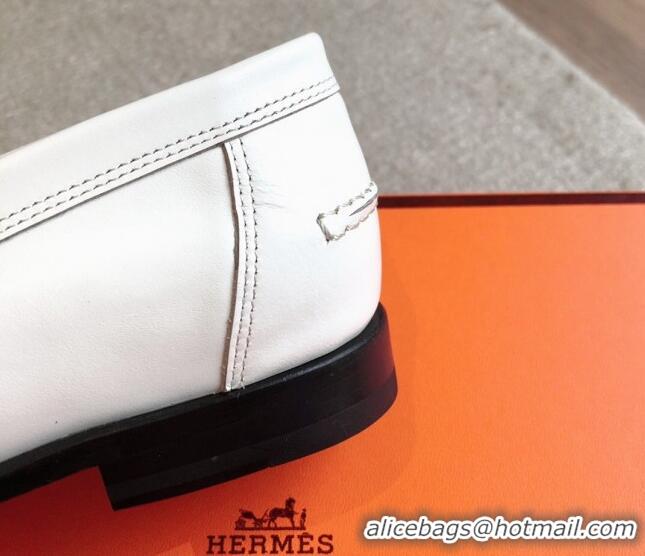 Classic Hot Hermes Kennedy Loafers in Woven Calfskin White 724002