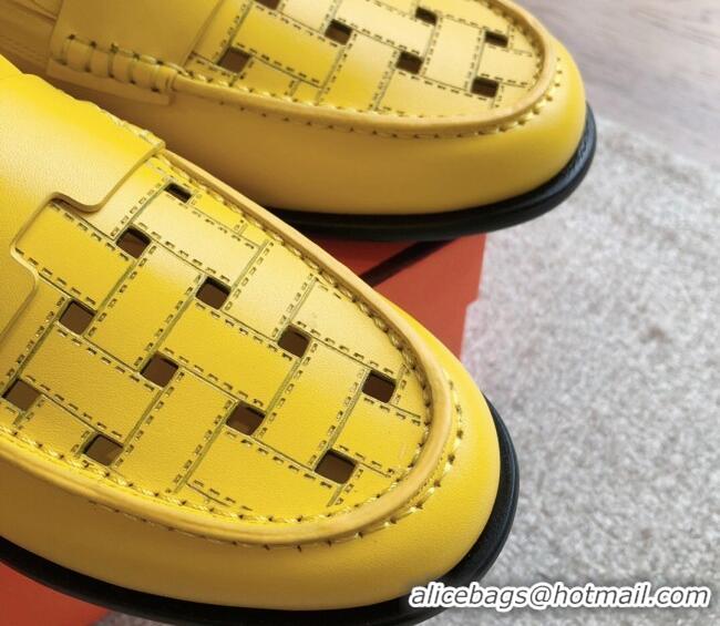 Low Price Hermes Kennedy Loafers in Woven Calfskin Yellow 724003