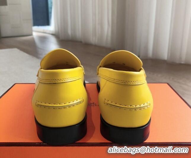 Low Price Hermes Kennedy Loafers in Woven Calfskin Yellow 724003