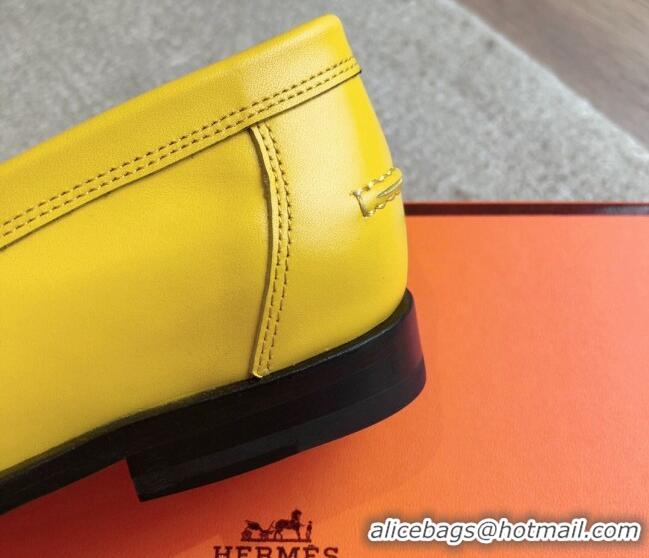 Low Price Hermes Kennedy Loafers in Woven Calfskin Yellow 724003