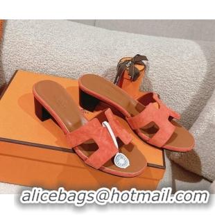 Good Product Hermes Oasis Heel Slides Sandal 5cm in Suede Orange 724016