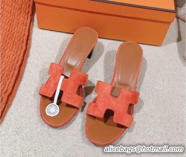 Good Product Hermes Oasis Heel Slides Sandal 5cm in Suede Orange 724016