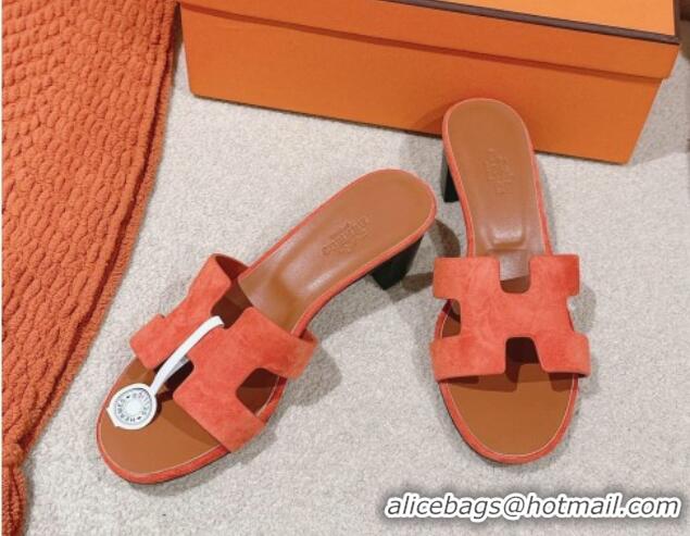 Good Product Hermes Oasis Heel Slides Sandal 5cm in Suede Orange 724016