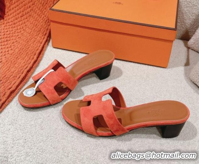 Good Product Hermes Oasis Heel Slides Sandal 5cm in Suede Orange 724016