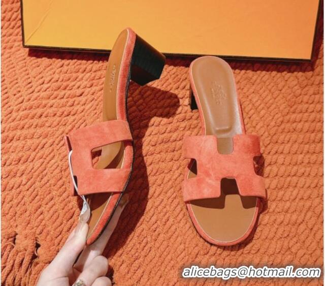 Good Product Hermes Oasis Heel Slides Sandal 5cm in Suede Orange 724016