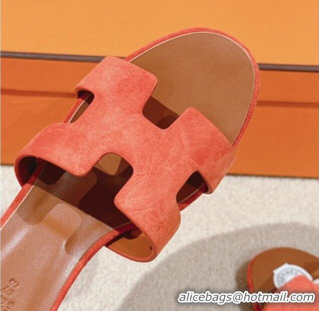 Good Product Hermes Oasis Heel Slides Sandal 5cm in Suede Orange 724016