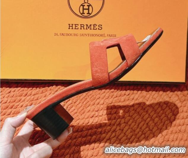 Good Product Hermes Oasis Heel Slides Sandal 5cm in Suede Orange 724016