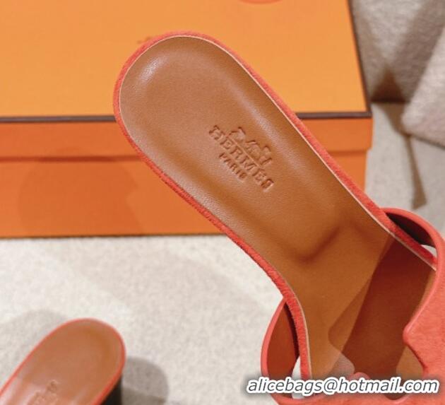 Good Product Hermes Oasis Heel Slides Sandal 5cm in Suede Orange 724016