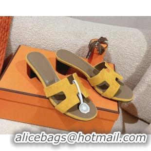 Unique Style Hermes Oasis Heel Slides Sandal 5cm in Suede Yellow 724018