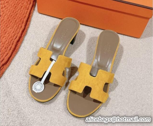 Unique Style Hermes Oasis Heel Slides Sandal 5cm in Suede Yellow 724018