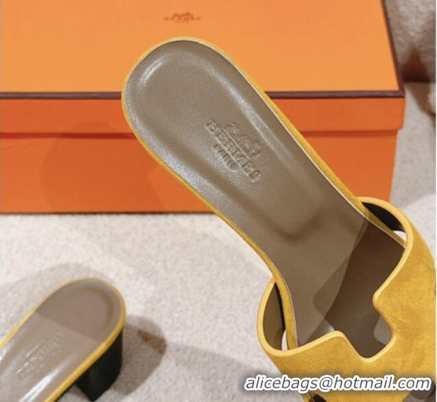 Unique Style Hermes Oasis Heel Slides Sandal 5cm in Suede Yellow 724018