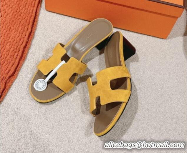 Unique Style Hermes Oasis Heel Slides Sandal 5cm in Suede Yellow 724018