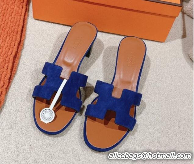 Hot Style Hermes Oasis Heel Slides Sandal 5cm in Suede Royal Blue 724020