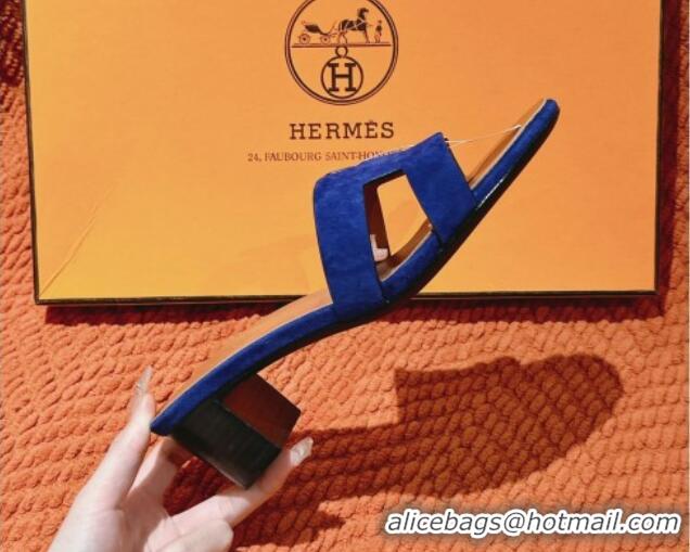 Hot Style Hermes Oasis Heel Slides Sandal 5cm in Suede Royal Blue 724020