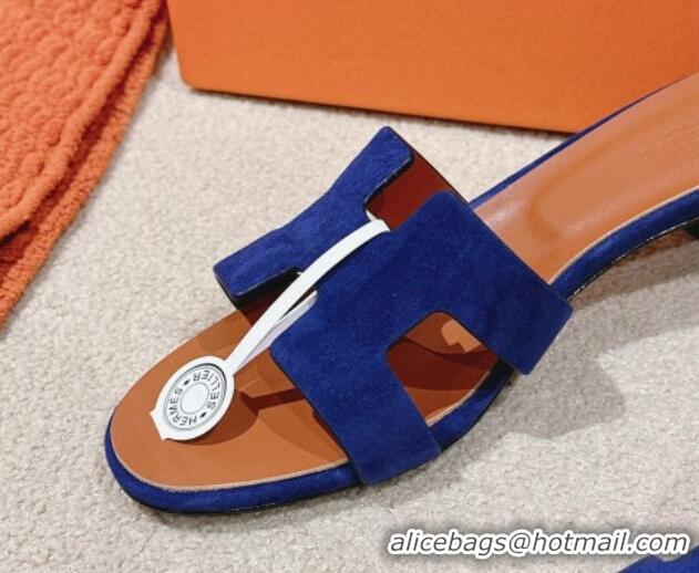 Hot Style Hermes Oasis Heel Slides Sandal 5cm in Suede Royal Blue 724020