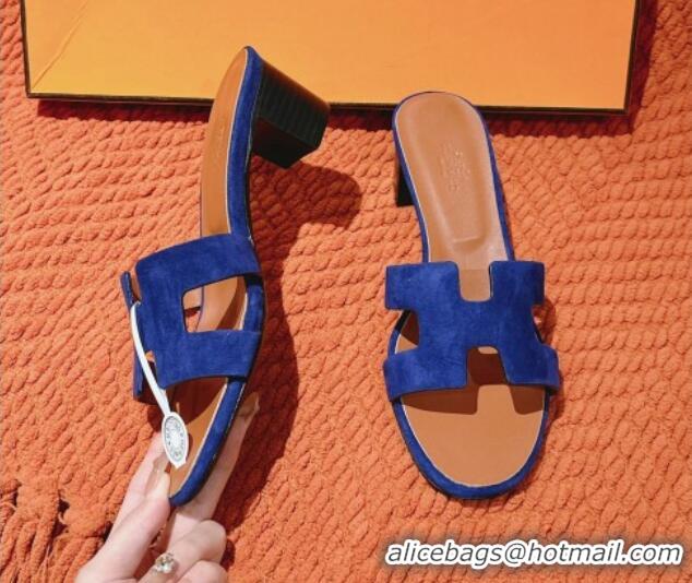 Hot Style Hermes Oasis Heel Slides Sandal 5cm in Suede Royal Blue 724020