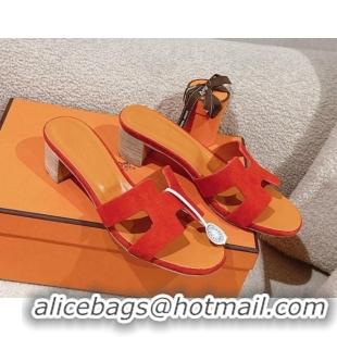 Top Grade Hermes Oasis Heel Slides Sandal 5cm in Suede Red 724021