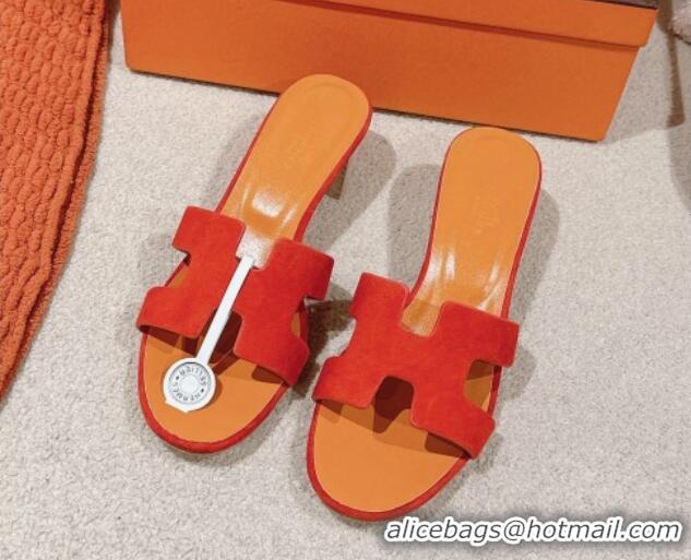 Top Grade Hermes Oasis Heel Slides Sandal 5cm in Suede Red 724021