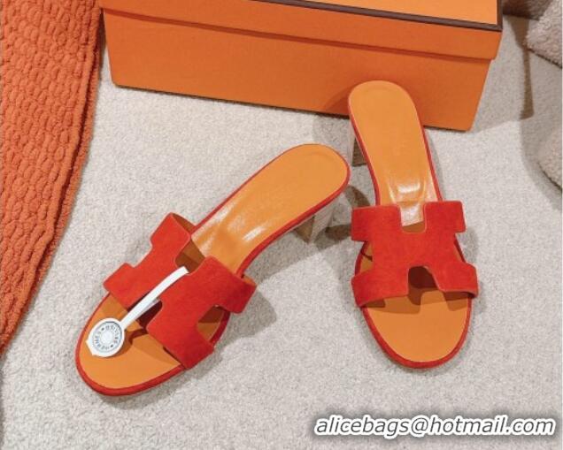 Top Grade Hermes Oasis Heel Slides Sandal 5cm in Suede Red 724021