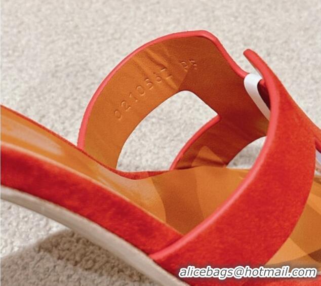 Top Grade Hermes Oasis Heel Slides Sandal 5cm in Suede Red 724021