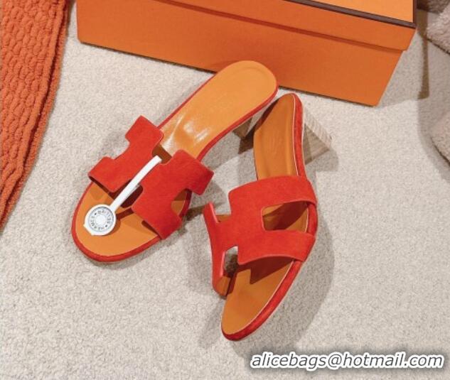 Top Grade Hermes Oasis Heel Slides Sandal 5cm in Suede Red 724021