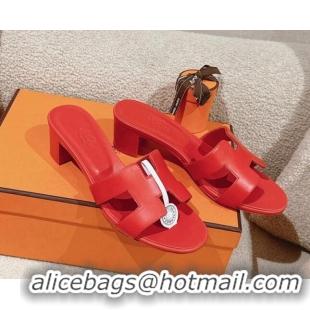 Sophisticated Hermes Oasis Heel Slides Sandal 5cm in Calfskin Red 724022