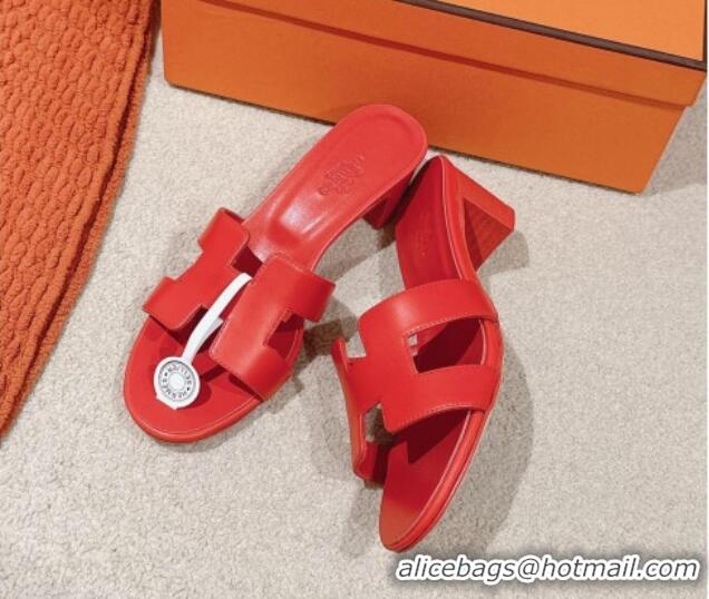 Sophisticated Hermes Oasis Heel Slides Sandal 5cm in Calfskin Red 724022