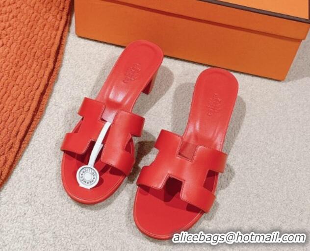 Sophisticated Hermes Oasis Heel Slides Sandal 5cm in Calfskin Red 724022