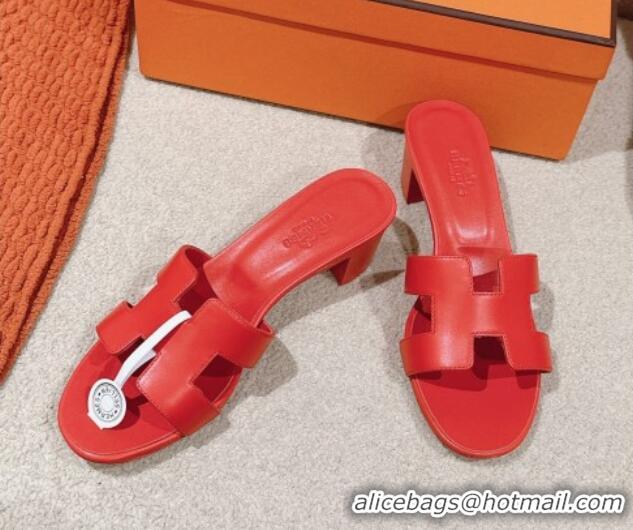 Sophisticated Hermes Oasis Heel Slides Sandal 5cm in Calfskin Red 724022