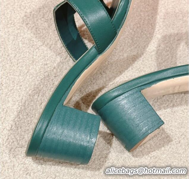 Good Product Hermes Oasis Heel Slides Sandal 5cm in Calfskin Dark Green 724024